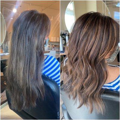 Full balayage + root melt + toner + cut