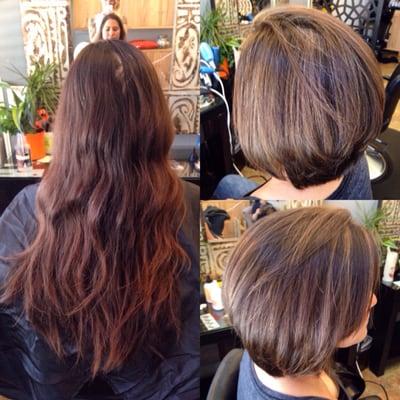 Transformation by Meg! Cut off a foot of hair and put her style to better use with a modern bob and highlights.