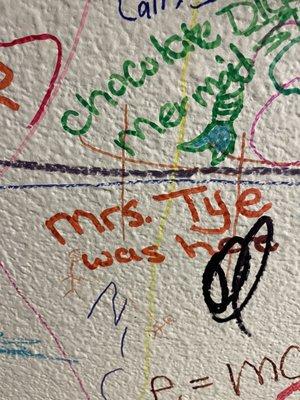 Mrs. Tye writing on the wall