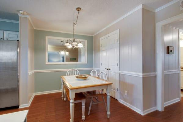 No barstools here spacious eating area.  This kitchen is open and inviting great for entertaining