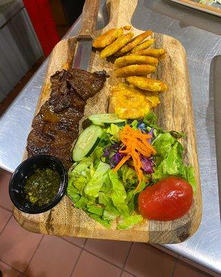 Churrasco Tostones and house Salad