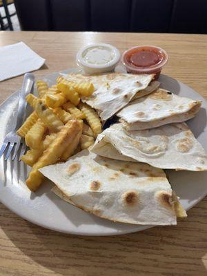 Steak quesadilla with fries