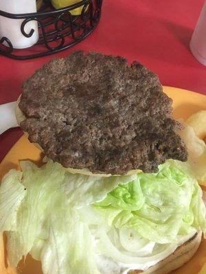 The hamburger is seasoned really well without being salty. It is just pressed too thin for my liking.