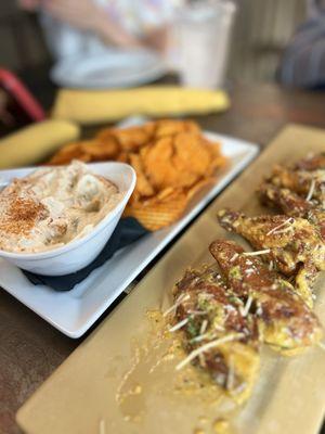 Hot Riplets with Onion Dip and Parmesan Garlic Chicken Wings