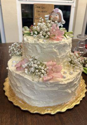 First Communion Cake. My daughter could not resist the frosting ‍ (can't say I blame her but ) and we had to fix a little.