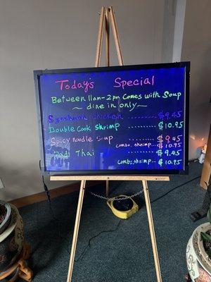 Daily specials board at entryway