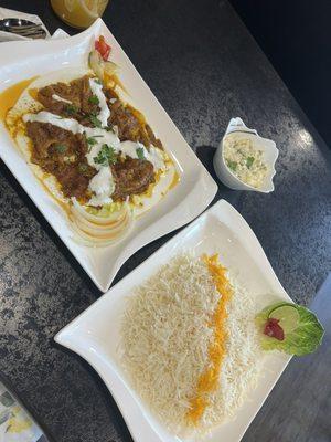 Eggplant curry with rice! And a side of salad olvia!