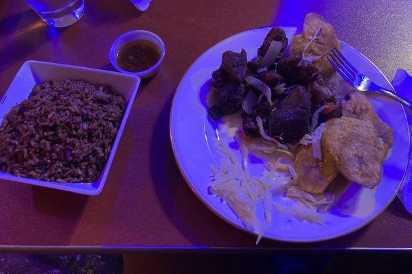 Griot, plantains, Red Beans and Rice