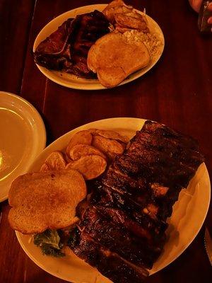 Full rack of pork ribs, bread, rice pilaf and yummy potatoes!