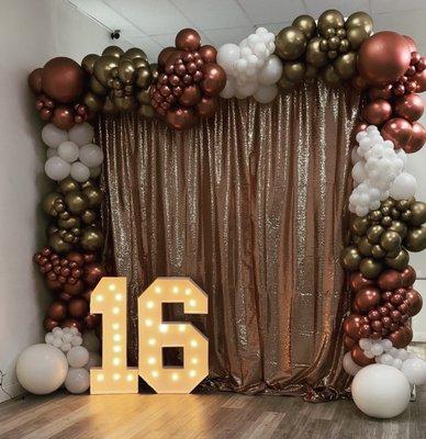 Square Arch Garland + Marquee Numbers