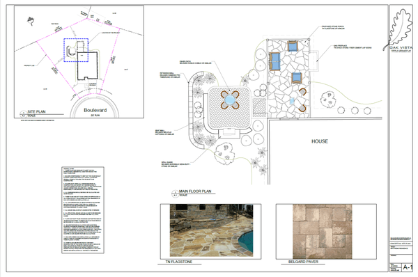 Porch with stone fireplace and paver patio design.