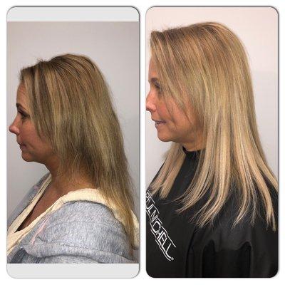 Before and after full-head extensions