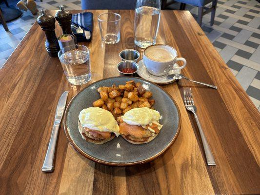 Barfield Smoked Salmon Benedict and Honey Latte