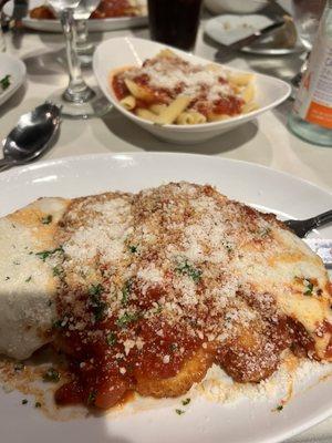 Chicken parmigiana with penne