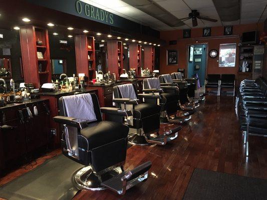 The 1964 barber chairs have been restored