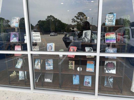 Display of books at the entrance outside view