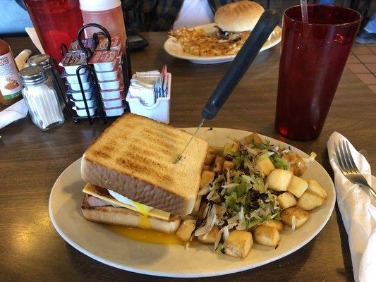 Texas toast breakfast club and potatoes! Yum