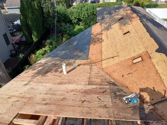 Replacement of damaged roof decking.