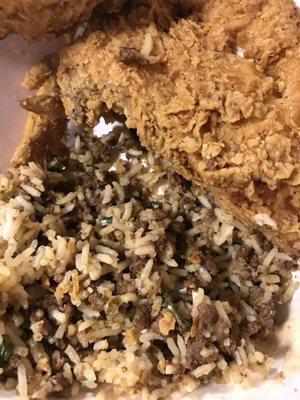 Rice dressing and fresh fried chicken