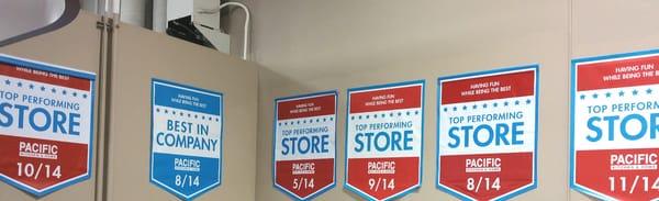 All of our 2014 Banners for Best Store in District for 2014 for 5 Months . 4 Months in a row  , August best Store in the Company