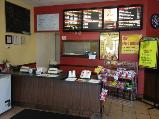 The odering counter with menus and specials behind