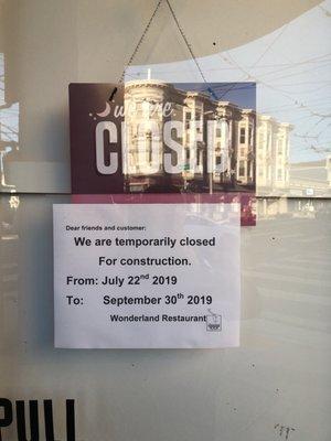 Sign re temporary closure