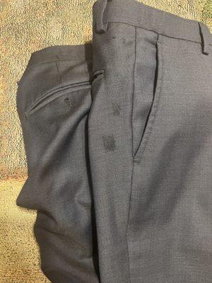 Blue pants. Black repair? Makes no sense. Looked better with the holes