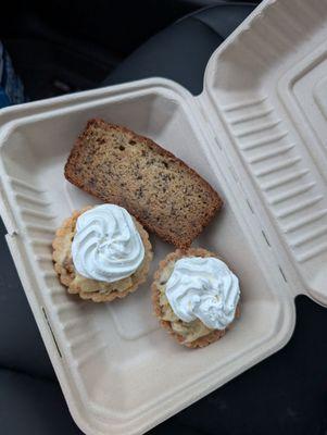 Banana Cream Tarts and a slice of the Banana Bread