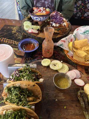 Carne asada, chorizo, shrimp tacos