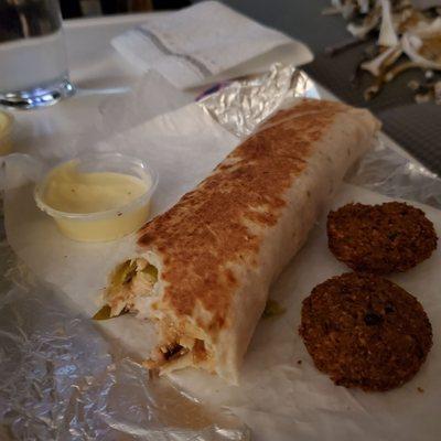 Chicken Shawarma sandwich and falafel.