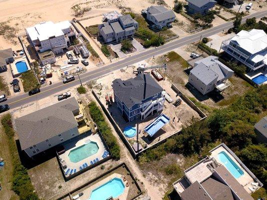 Drone view of a pool installation in sandbridge.