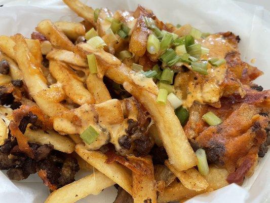 Loaded fries with steak and bacon