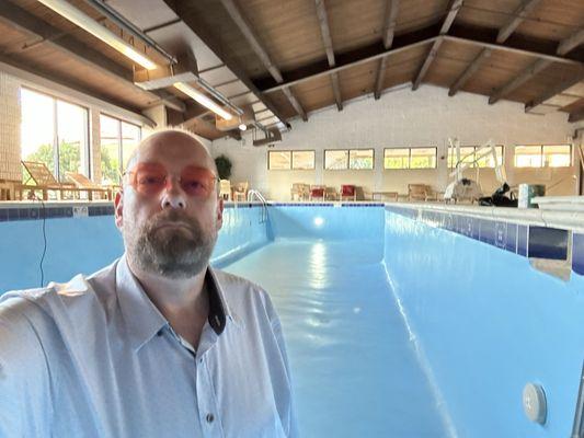 No lifeguard on duty, so I walked around in the pool.