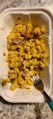 Chicken, Bacon, Ranch mac & cheese (in leftovers container)