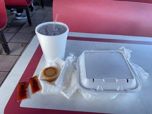 My meal automatically was provided as a to-go order. Check out the size of the large drink container!!