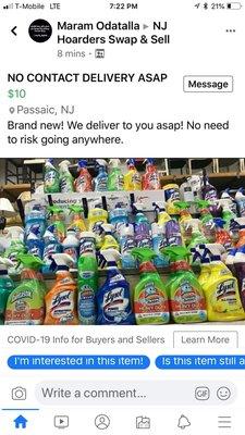 Their facebook ad for cleaning supplies has you going to their store to pick up...