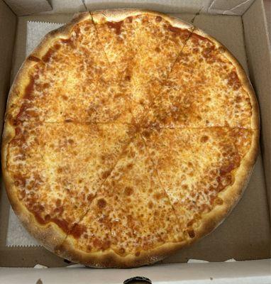 12" Plain Cheese Pizza - well done. Stringy mozzarella cheese, light grease, rich and tangy sauce like a mix of pasta and pizza sauce.