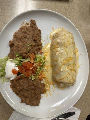 Chimichanga with double refried beans instead of rice.