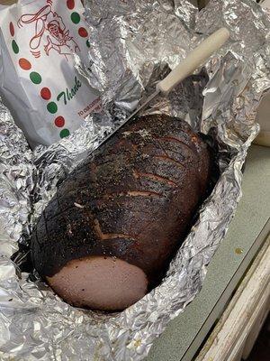 Smoked ham with first slice removed!