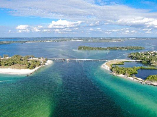 The pass at Anna Maria Island and Longboat Key.  A short distance from the boat ramp. Beer Can & Jewfish on right, Coquina Beach on left.