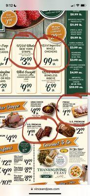 Whole chickens $.99lb, whole NY Strips $3.99lb, baby back ribs $1.99lb and chicken wings $1.99lb. Sale runs until 10/18/22.