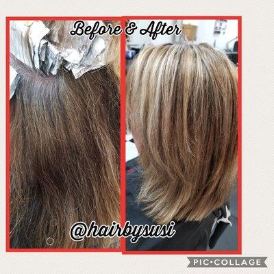 Before and after root color and highlights #hairbysusi #shermanct #newfairfieldct #newmilfordct