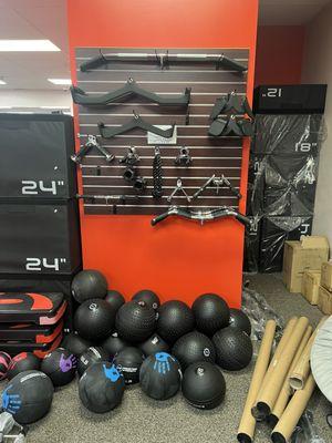 Fitness Gallery Highlands Ranch Store Machine Attachments and Slam Balls.