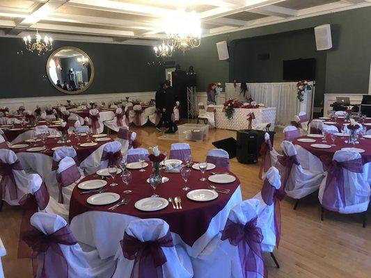 Dining room set up for wedding reception