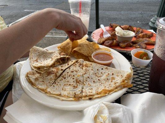 Chicken quesadilla and plantains