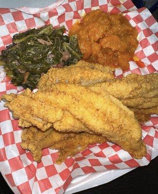 Fried Catfish 
Collard Greens 
Yams