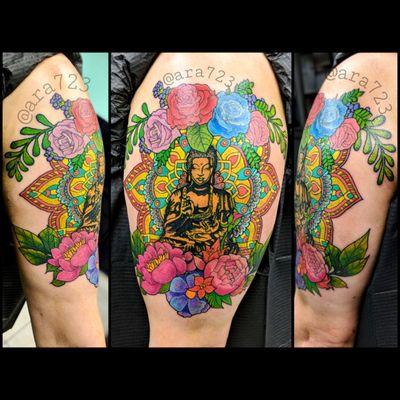 Buddha/mandala/floral tattoo by Aracely