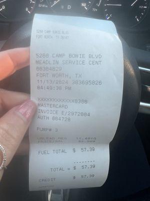 Gas Gauging Receipt