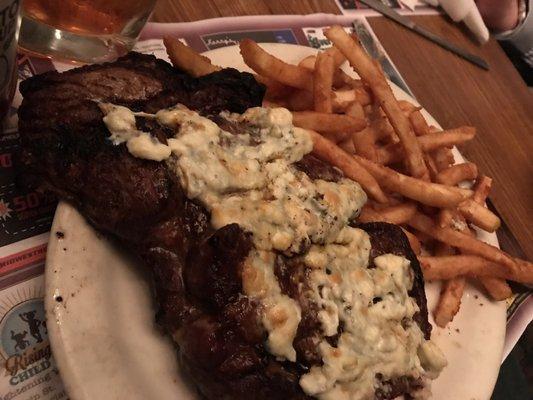 Ribeye with blue cheese and fries