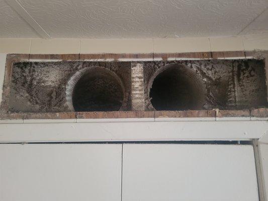 Main Trunkline of the Cold air Return vent Before photo. The furnace is underneath   1/2 photos